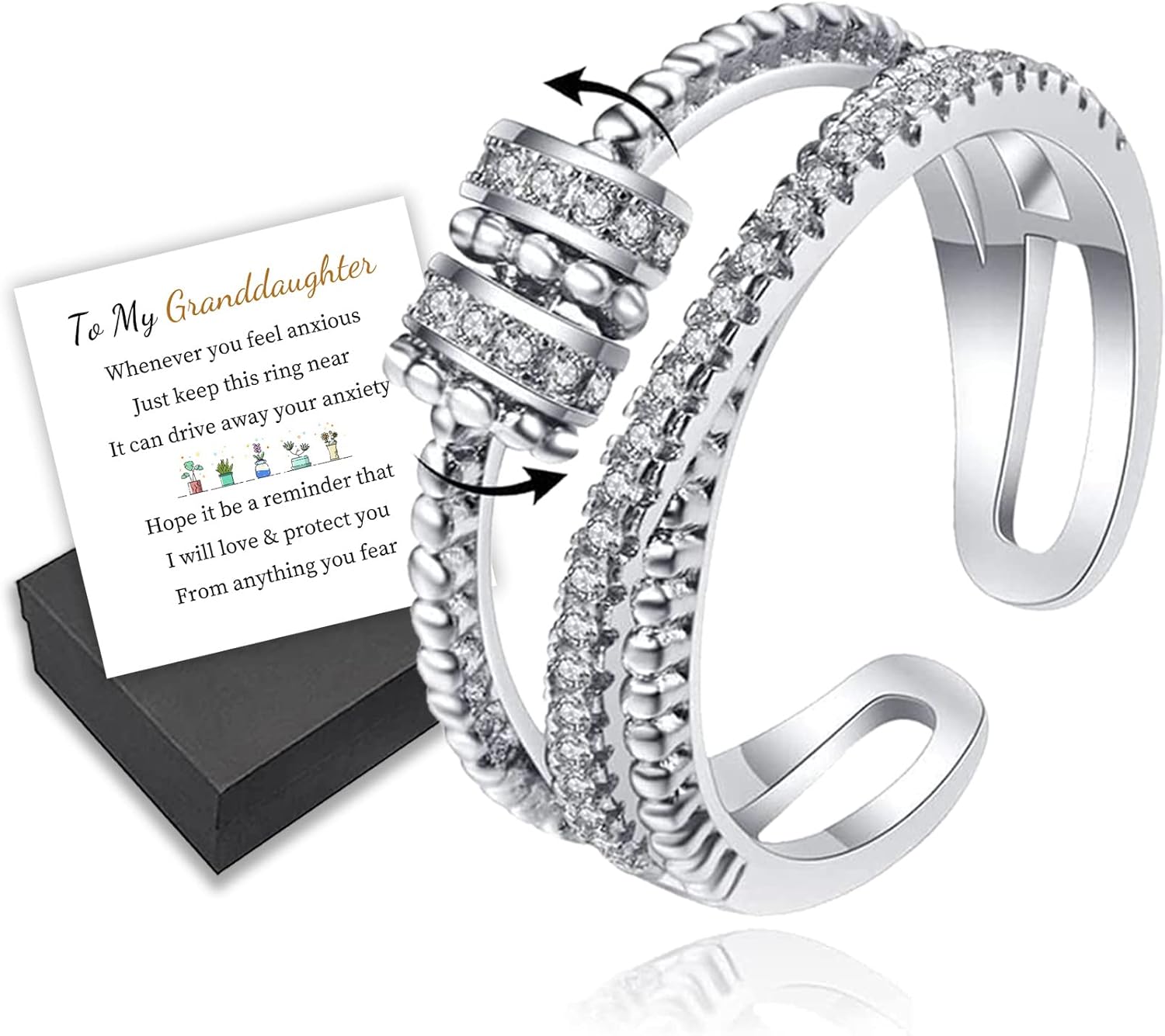 To My Granddaughter, I Will Protect You From Anything You Fear Fidget Ring, Adjustable Anxiety Ring for Women, Granddaughter Ring From Grandma, Gift for Granddaughter