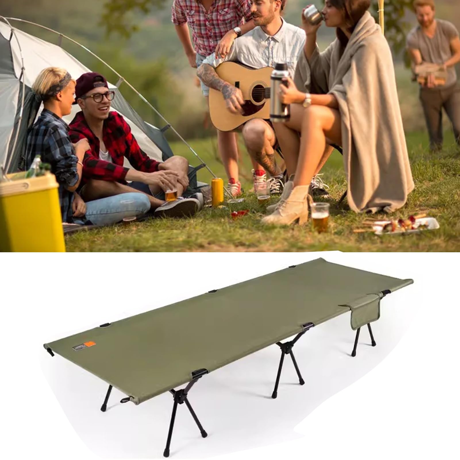 Faltende Campingbetten für Erwachsene, festes Lagerbett mit extra Dicker Matratze, Starke dickere Rohre Schlafbett für Reisebüro im Freien(Green)