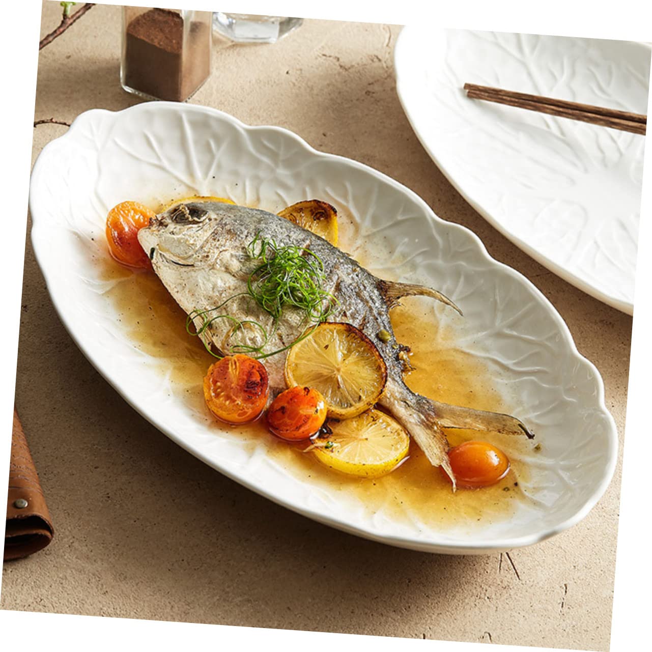 Piatto da Pesce in Ceramica Bianco, per Antipasti, Ristorante