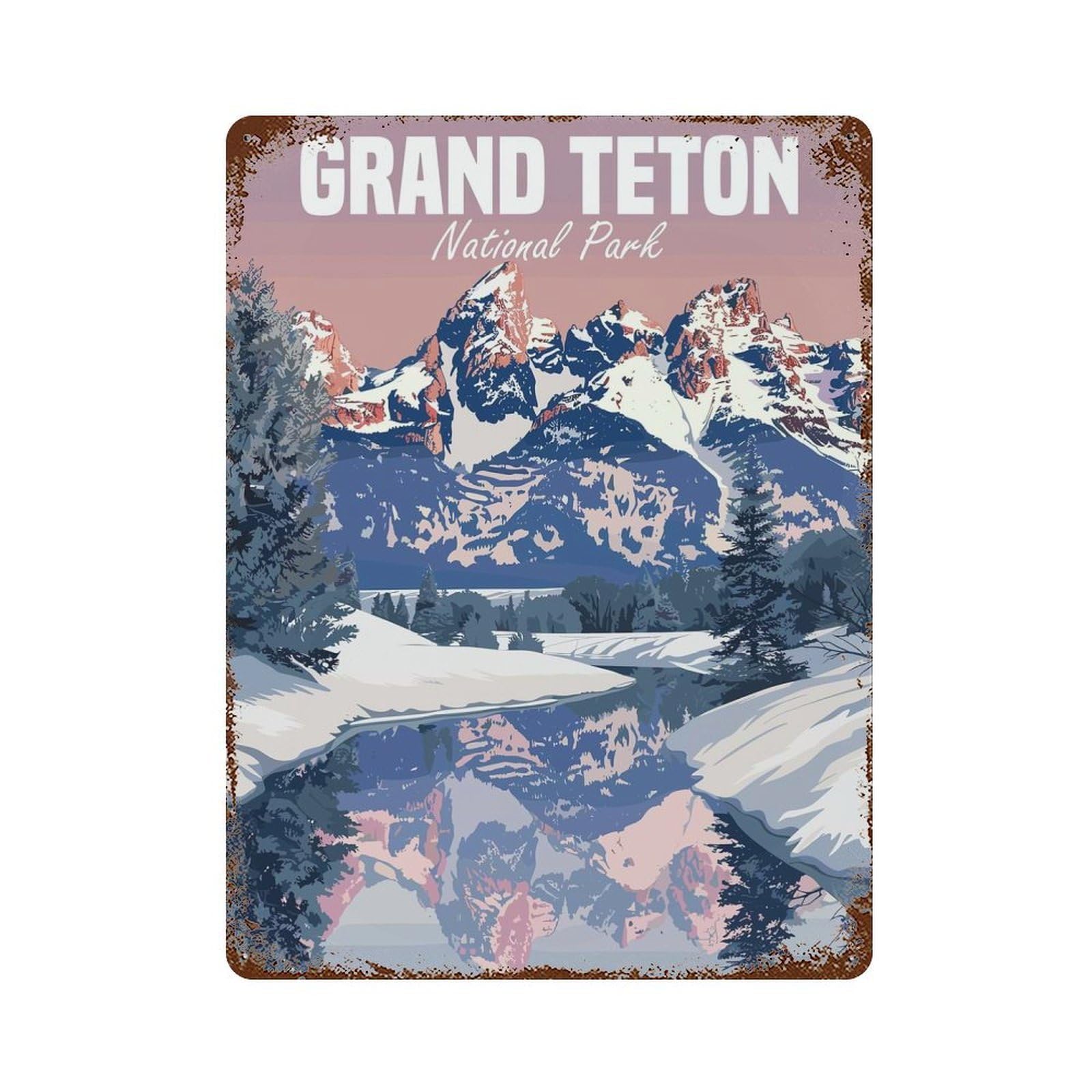 Vintage Metal Tin Sign with Grand Teton National Park in Winter Design 15.7"x11.8", for Garage, Bar And Workshop Decor, Novelty Wall Decor