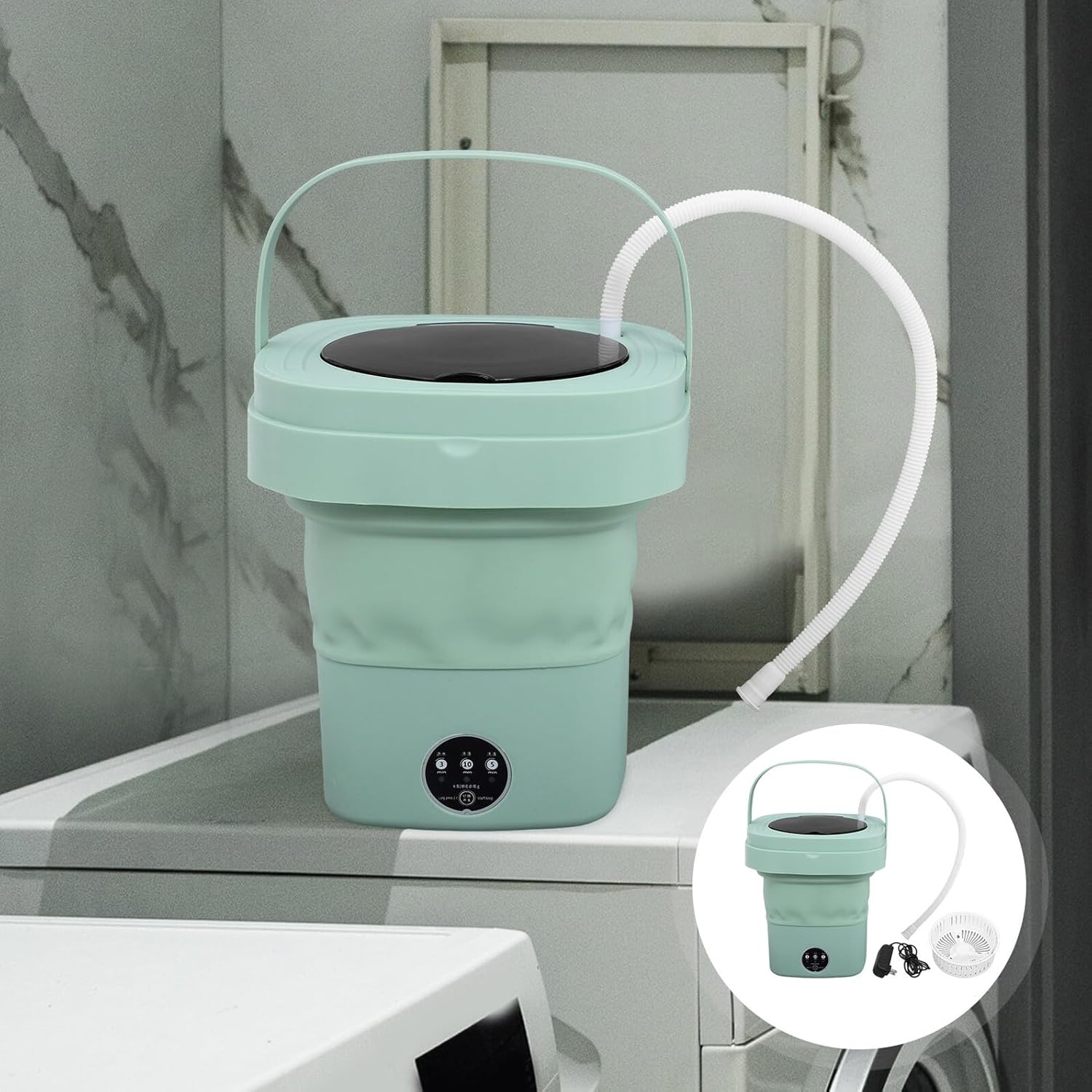 NUOBESTY Collapsible Mini Washing Machine Portable Washer with Drainage Basket and Multiple Modes Space-saving Foldable Design for Travel Dorm Apartment Laundry US Plug Compatible