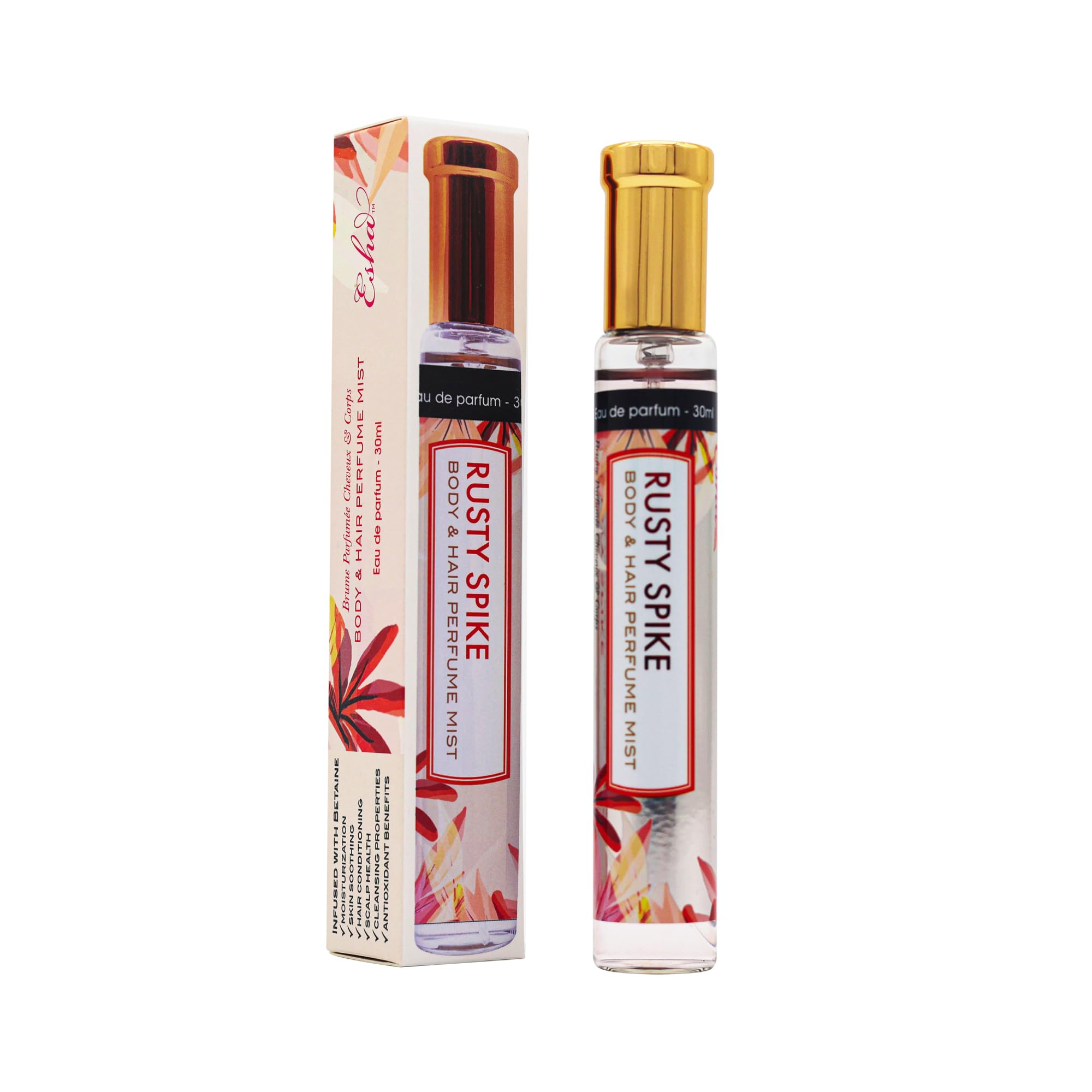 Esha Body & Hair Perfume Mist - Eau de Parfum for Women - Infused with Betaine - Berry with Bright Peony - Clean and Fresh - (RUSTY SPIKE)