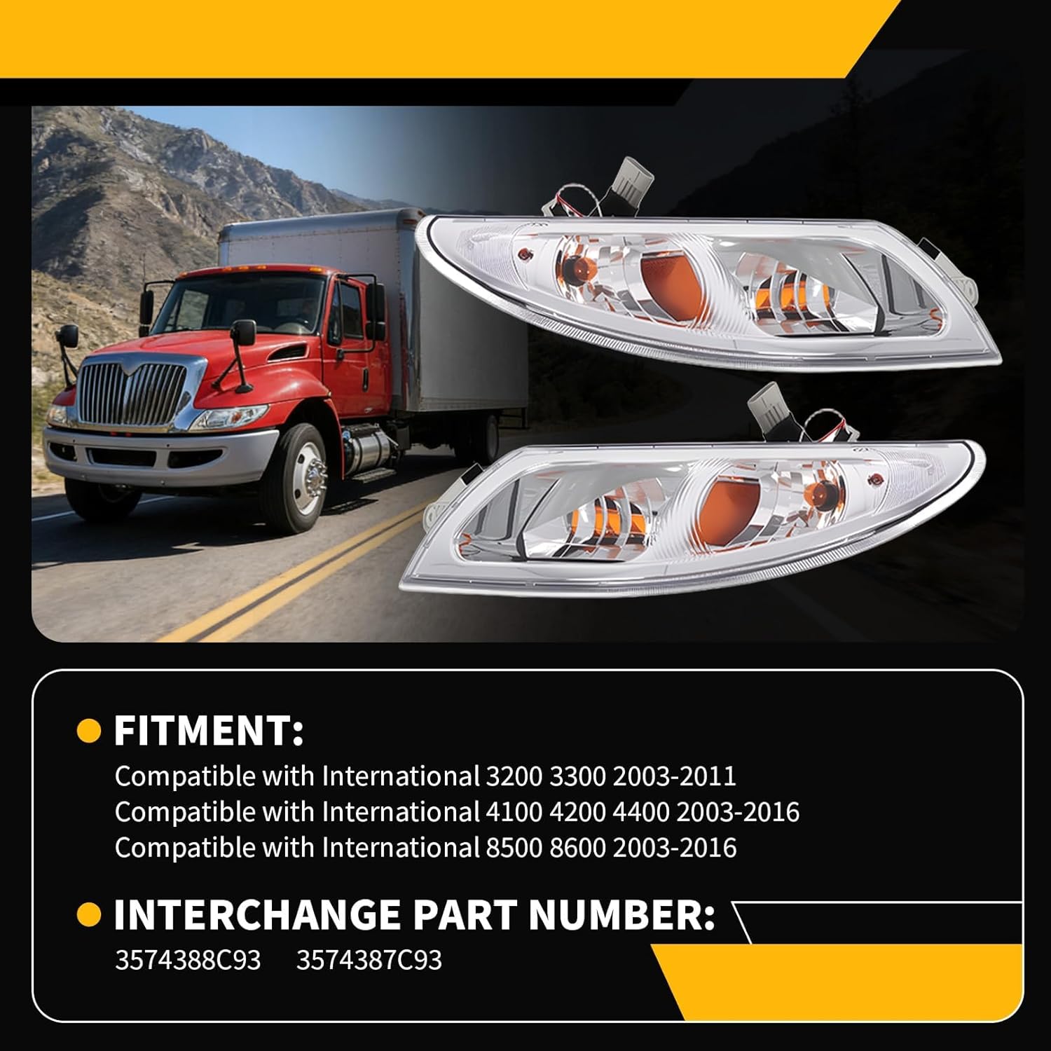 Jecoupoon Pair Halogen Headlight Assembly Compatible with 3200 3300 4100 4200 4400 8500 8600 2003-2016 3574388C93 3574387C93 Front Headlamp Driver Passenger Side