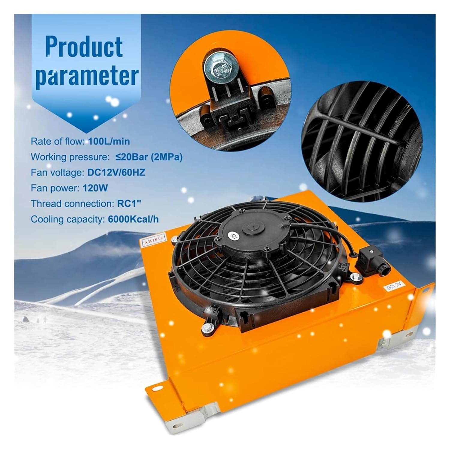 100L/min Hydraulic Oil Cooler AH1012T-CA 120W Hydraulic Air Cooler Air Cooled Oil Radiator Precise Welding & Efficient Fan Efficient Shock Absorption(380)