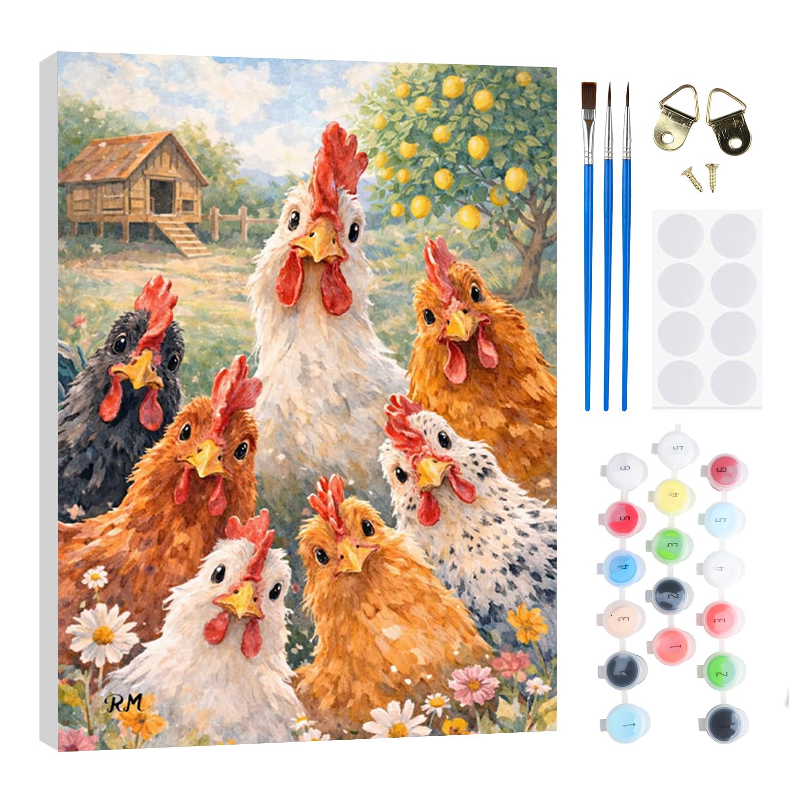 RICUVED Rooster Painting by Number Kits for Adult, DIY Animal Canvas Oil Painting Kit for Kids or Beginner with Paint Brushes Acrylic Pigment Drawing Paintwork with Wooden Frame 20x30cm