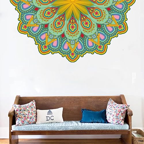 OCXEQJX Calcomanías de pared creativas de media mandala, diseño de mandala, calcomanías de pared para despegar y pegar, colorido mandala bohemio,