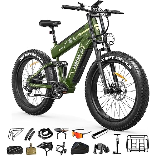 FREESKY 2026 Alaska Pro Dual Battery 48V 45AH 200 Miles 40MPH Electric Bike for Adult, 4000W High-Torque Motor Long Range Fat Tire Ebike, 26" Full Suspension Mountain E Bike, UL 2849 Certified by TÜV