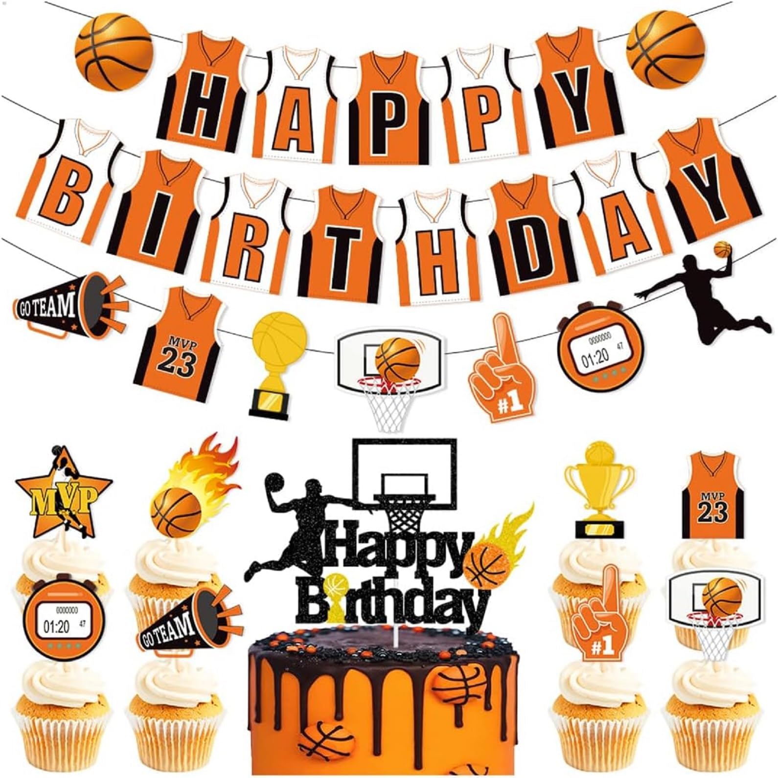 siawadeky 誕生日 飾り付けセット バスケットボール ガーランド ケーキトッパー 誕生日 バルーン セット Happy Birthday パーティーグッズ バースデー 飾り 男の子 キャラクター スポーツ 誕生日飾り