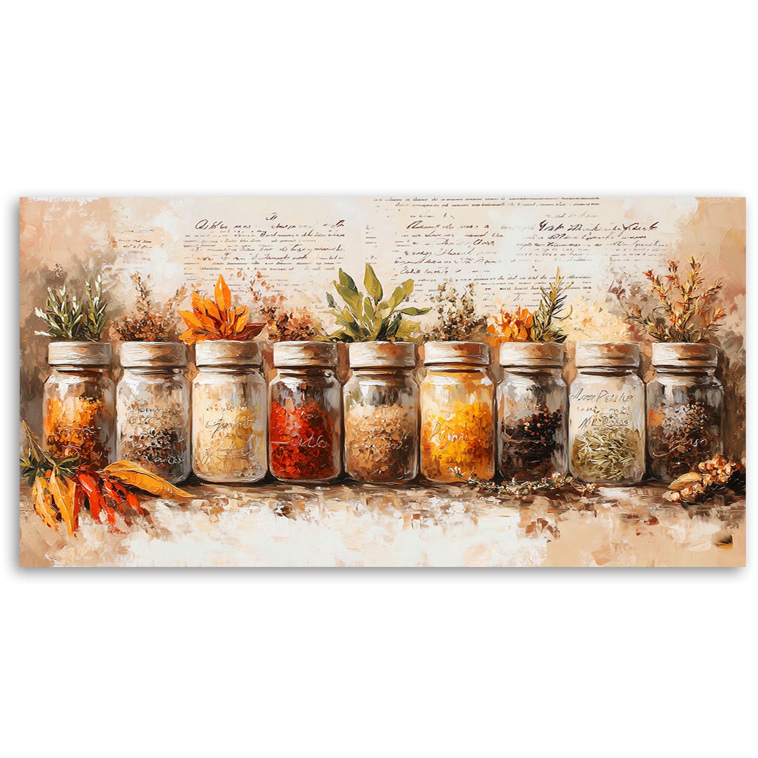 Feeby - Tableau sur Toile - Decoration Murale Peinture - Herbes Épices Cuisine - 100x50 1partie - Tableaux chambre à coucher - Decoration Chambre - Impression sur Toile