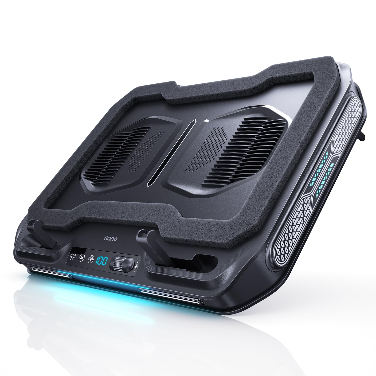 llano V11 Pro Base raffreddante per laptop, supporto di raffreddamento con turboventola da 4,7 pollici, per notebook da 14 a 17,3 pollici, velocità regolabile, antipolvere, hub USB a 3 porte, Nero