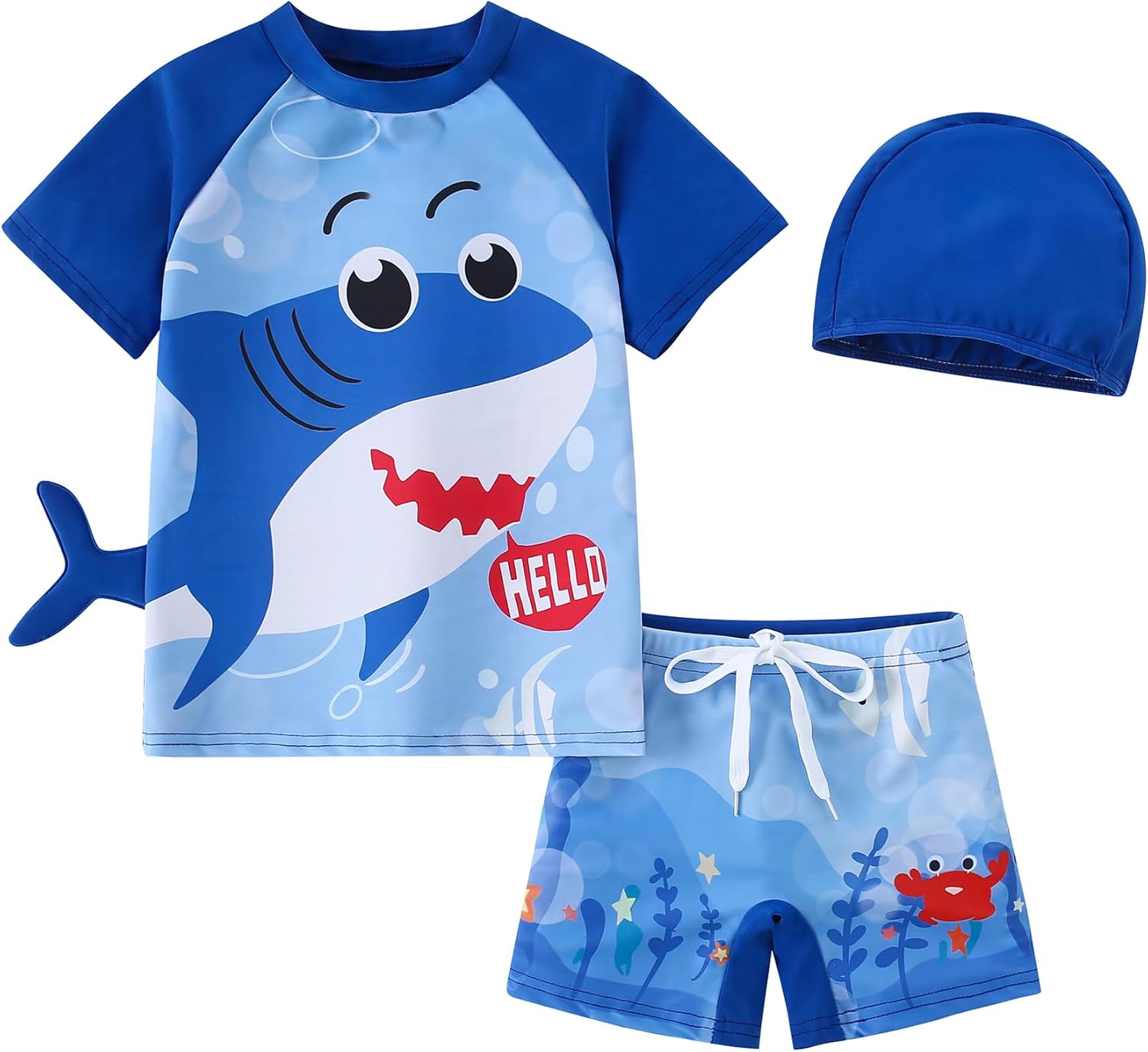 Toddler Boy Swimsuit 3 Piece Boys Swim Set Short Sleeve Boys Swim Shirt Boys Swim Trunks Rash Guard Bathing Suits