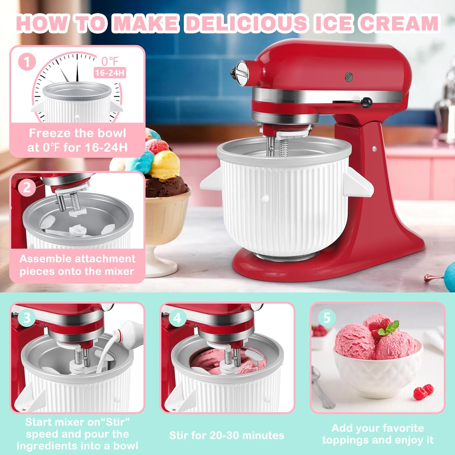 Stainless Steel Meat Grinder Attachment for KitchenAid & Ice Cream Maker Attachment for KitchenAid Stand Mixer