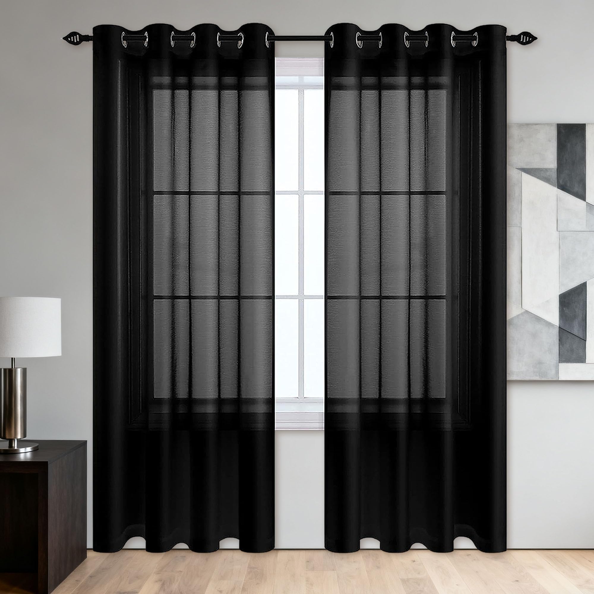 Zasłona Z Woalu 300 x 250 cm Przezroczyste Firana Gotowa Woal Światło I Eleganckie Do Dekoracji Małych Okien Kuchnia Dom Sypialnia Drzwi Roleta, Czarny