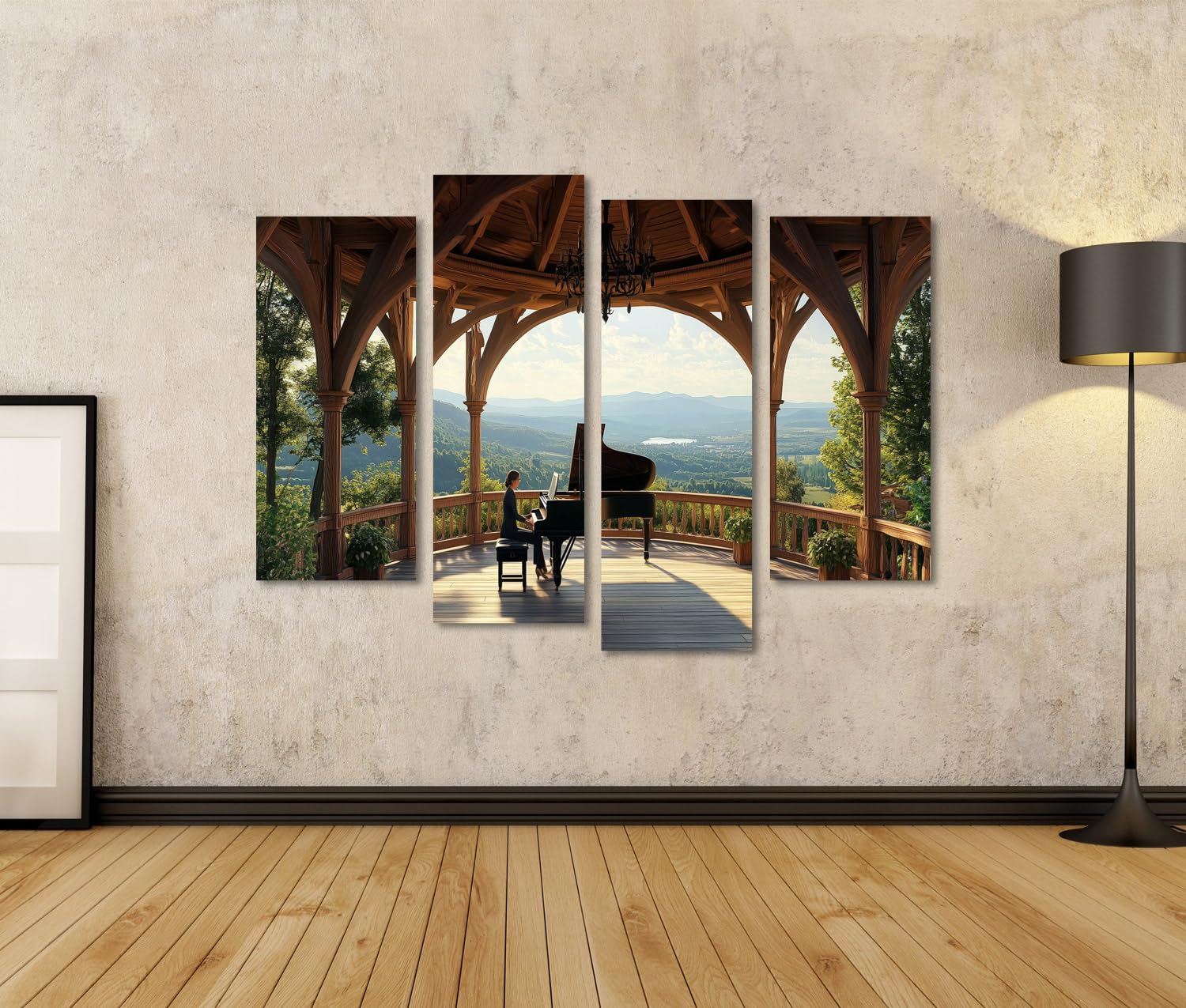 islandburner Quadro su tela musica pianoforte in un idilliaco paesaggio gazebo per soggiorno amanti della musica negozio di musica immagini poster