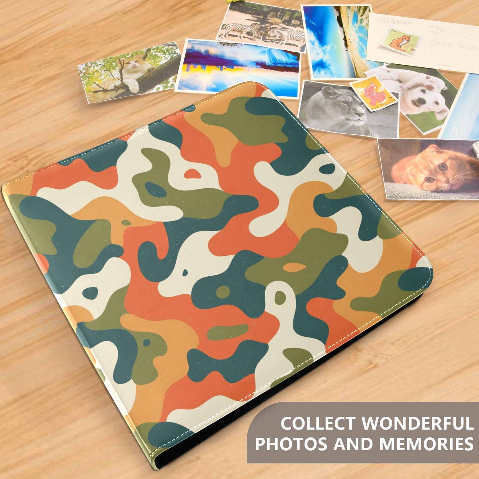 Álbum de fotos para fotos de todos los tamaños, patrón de camuflaje militar, páginas autoadhesivas de safari, fotos de 4 x 6, 5 x 7, 6 x 8 pulgadas