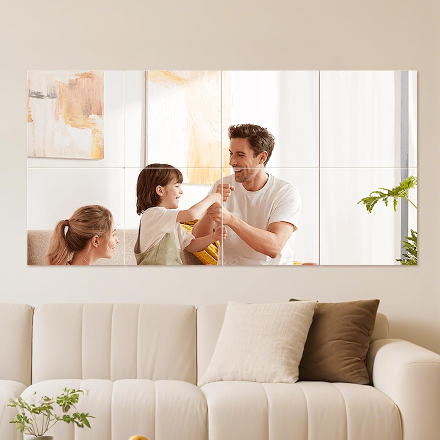 pertetey Full Length Wall Mirror Tiles, 12X12 Inch(Each)-4Pack Large Frameless Home Gym MirrorsTempered Glass Full Body Wall Mounted Body Tiles,Stick on Bathroom Living Room Exercise Studio