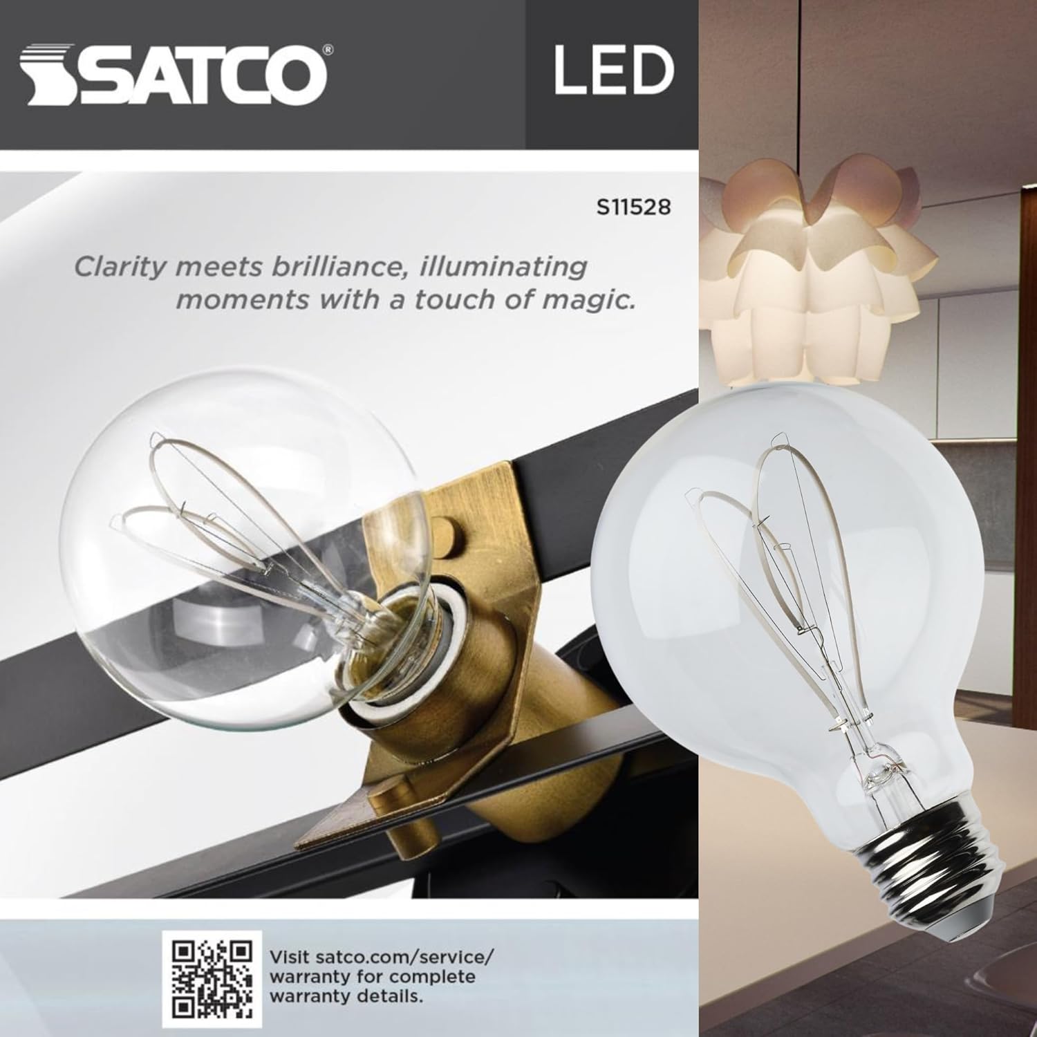 Satco S11528 LED Bulb, 6W (60W Eq), G25 Vintage Globe, Loop Flex Gray Filament, 2700K Warm White, E26 Medium Base, Dimmable, Clear Glass, 500 Lumens, 120V, Enclosed Rated (12 Pack)