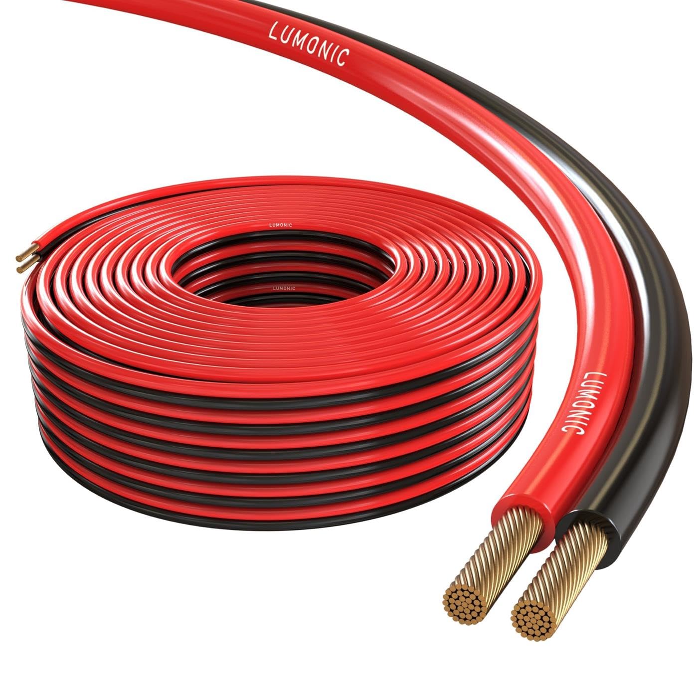 Lumonic Cavi per altoparlanti | 50m Rosso Nero | 2x 4mm² CCA | Cavo per diffusori HiFi | Linea audio doppia