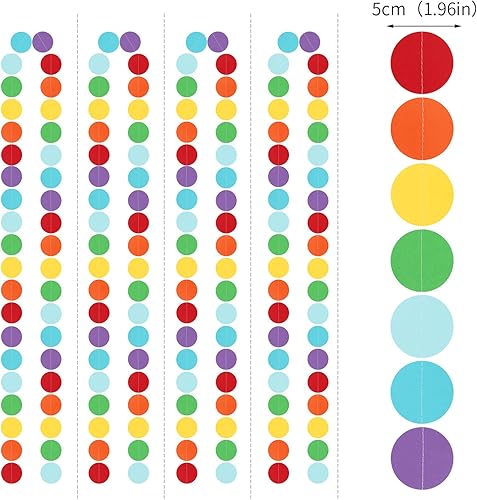 Miniatura 2 de Decoración de fiesta de arco iris, guirnalda de serpentinas de papel  52 pies de temática colorida para niños y niñas, suministros de recuerdos de