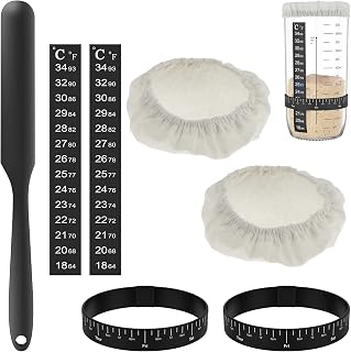 7 Pcs Sourdough Starter Kit with Cloth Covers Temperature and Date Marked Feeding Bands and Scraper Replacement Sourdough Starter Accessories Kit Sourdough Starter Kit for 3 to 4 Inches Jars