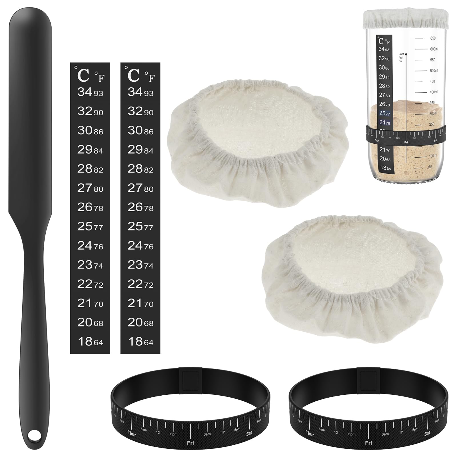 Haijed Sourdough Starter Jar Kit Sourdough Starter Accessories Kit With Cloth Covers Temperature And Date Marked Feeding Bands And Scraper Replacement Sourdough Starter Kit For 3-4 Inches Jars