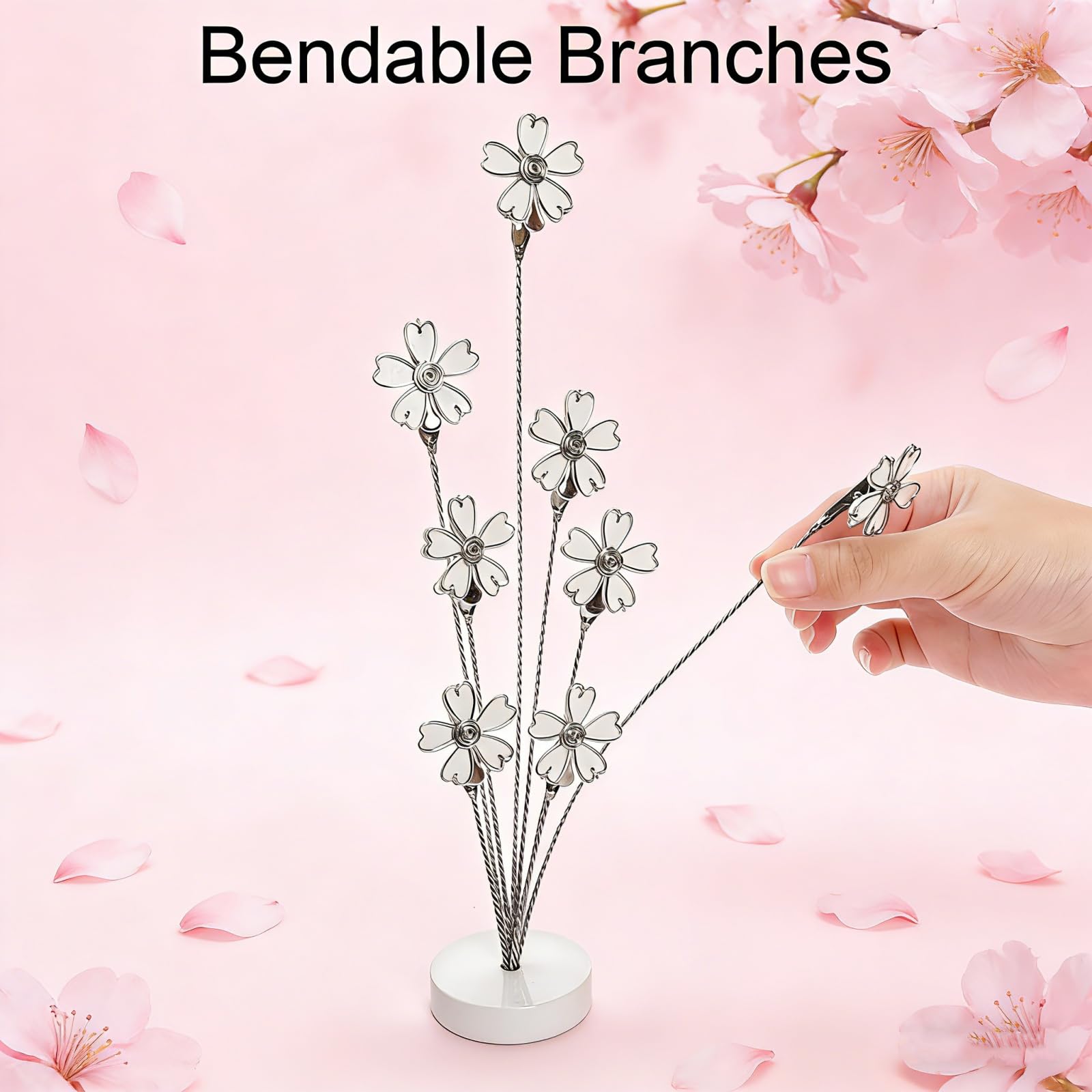 Hacaroa Photo Tree Holder with Clips, 8-Branch Gift Card Holder Christmas Money Family Tree Picture Stand for Greeting Cards, Memos, Notes, Wedding, Graduation, White Sakura