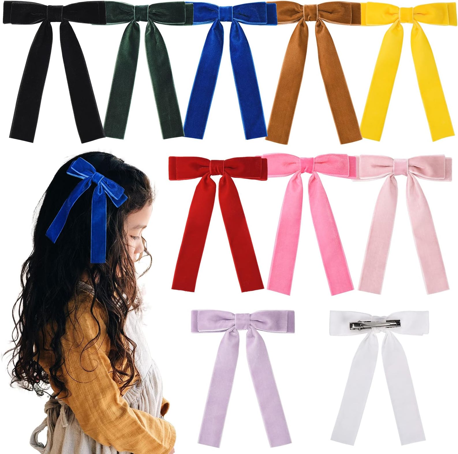 2PCS Velvet Bows Hair Clips Ponytail Long Velvet Ribbon