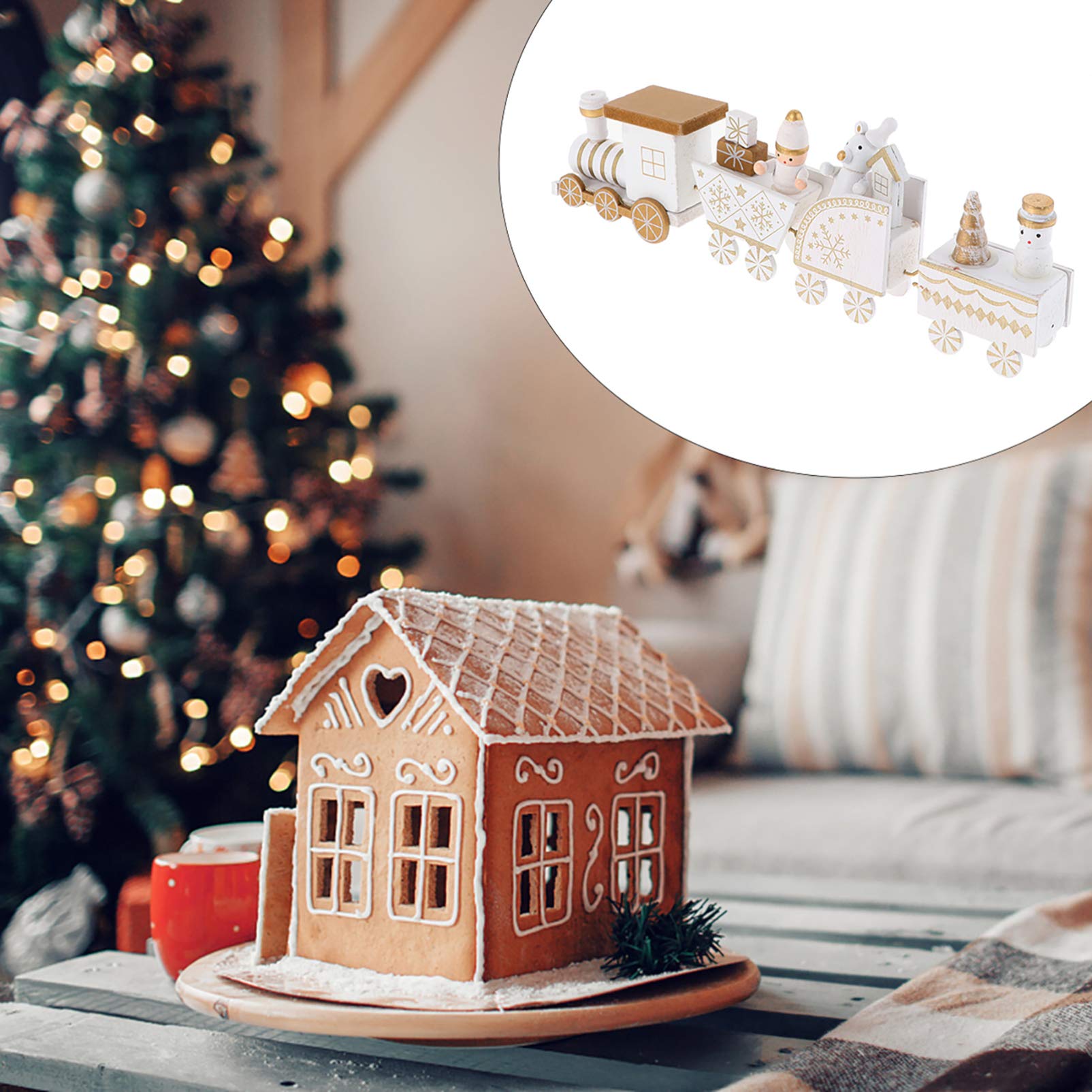 2er Set Holz-Weihnachtszüge - Süße Tischdeko Mit Weihnachtsmann, Rentier & Schneemann