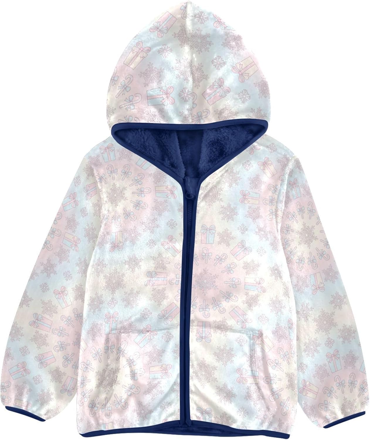 Pastel Snowflake Fleece Jacket Toddler Boy Children Winter Coat Navy Blue Warm Baby Boys Clothes