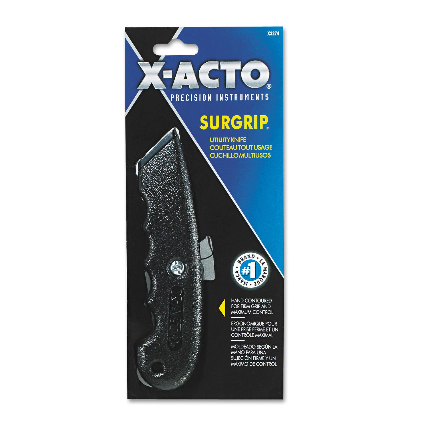 X-ACTO SurGrip Retractable Metal Utility Knife, Black (C02G1248)