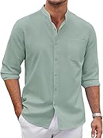 COOFANDY Men's Band Collar Oxford Shirt Long Sleeve Casual Button Down with Pocket - 100% Cotton Breathable Dress Shirt