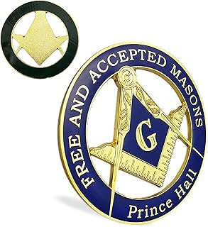 ASmileIndeep Masonic Prince Hall Car Emblem Round Blue & Gold Freemason Metal Car Auto Decal