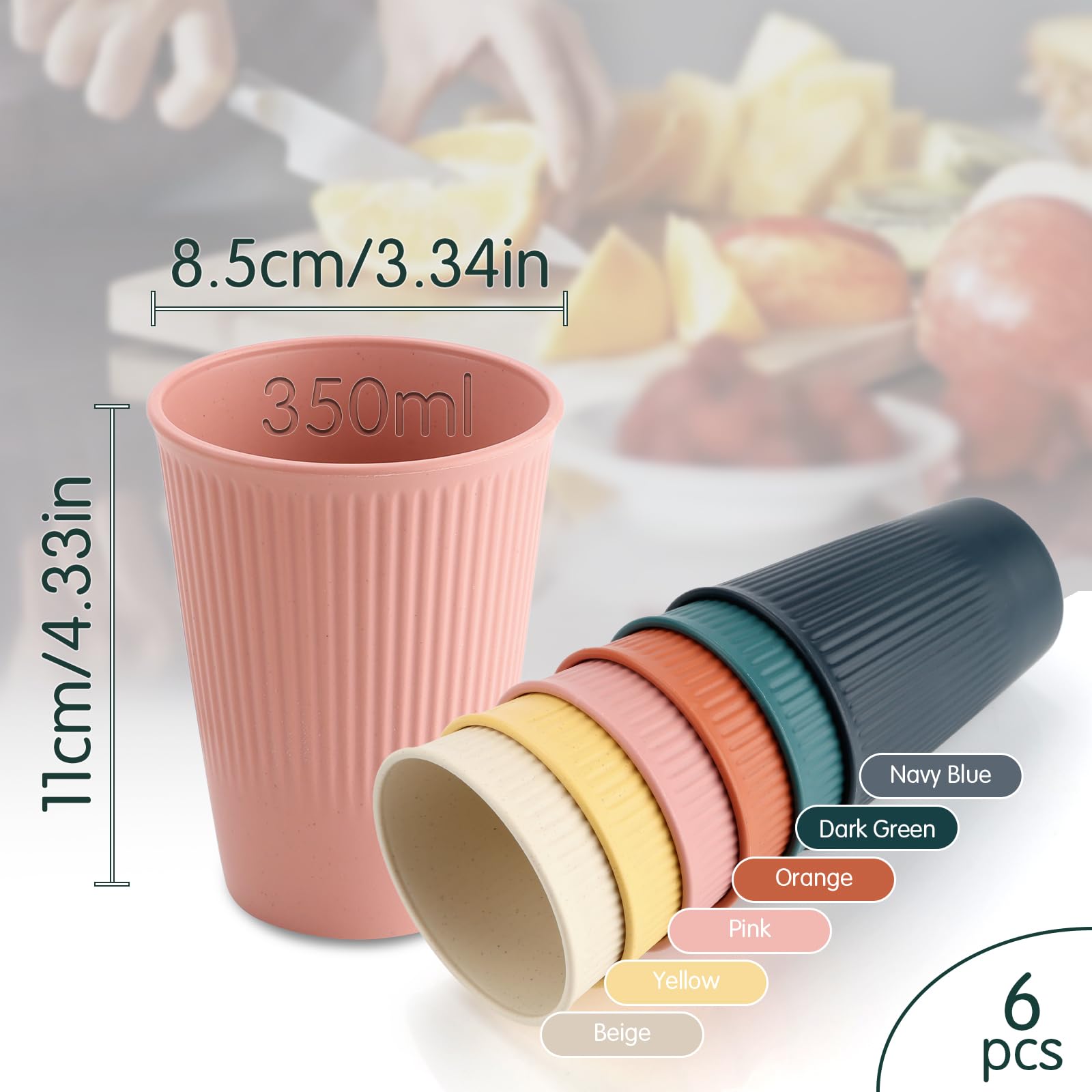 Mbsomnus 6 kubków wielokrotnego użytku, 350 ml, plastikowe kubki wielokrotnego użytku, ze zdrowego polipropylenu, bez BPA, z tworzywa sztucznego, 6 ciemniejszych kolorów, kubki do kawy, tworzywo
