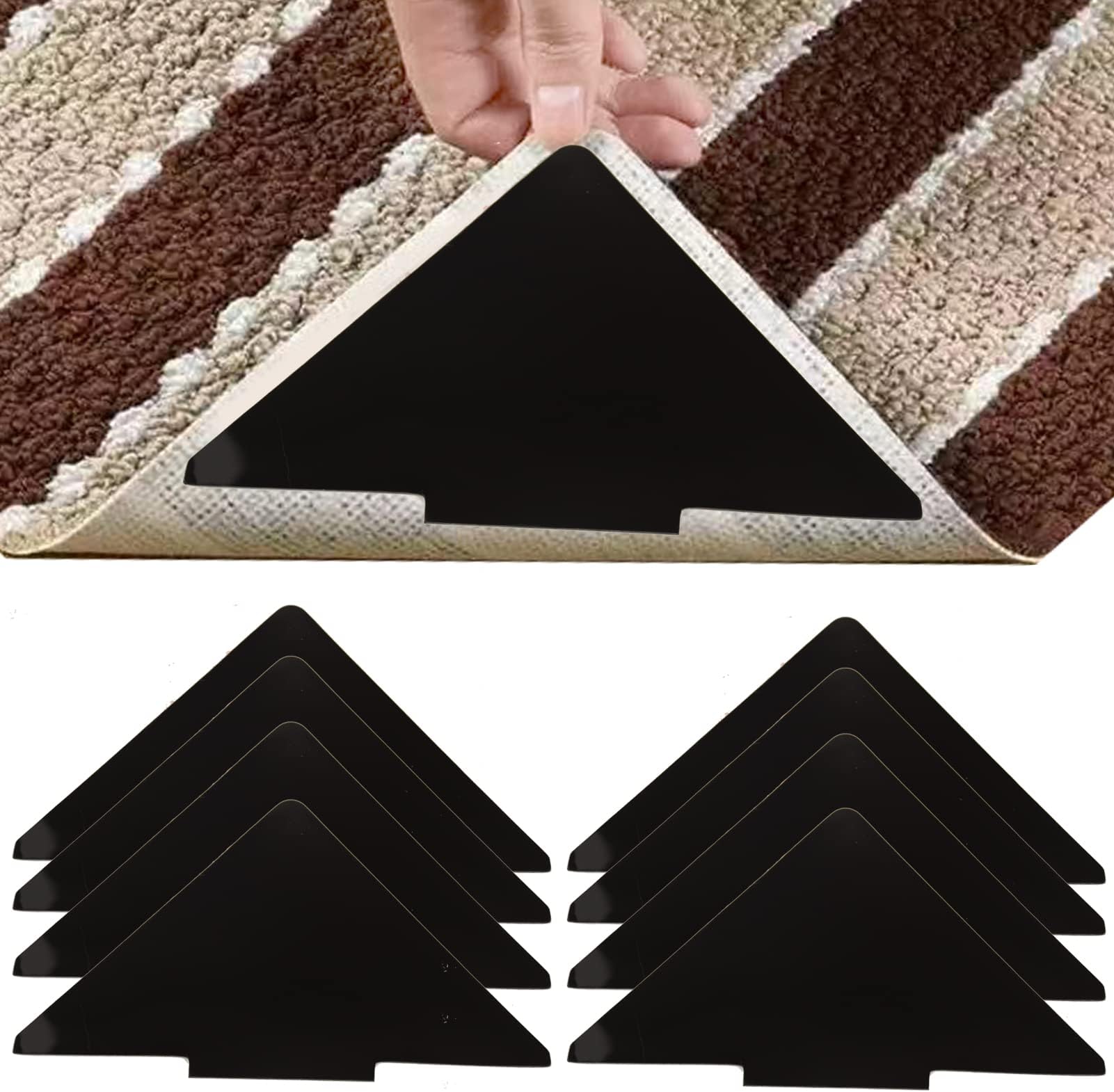 8Pcs Rug Tape Double Sided Carpet Tape Non Slip Reusable Rug Grippers Washable Rug Stopper Rug Grip Pads Carpet Stickers Anti Slip Rug Underlay for Carpet Hard Wood Floors Laminate Floor Tiles Mat