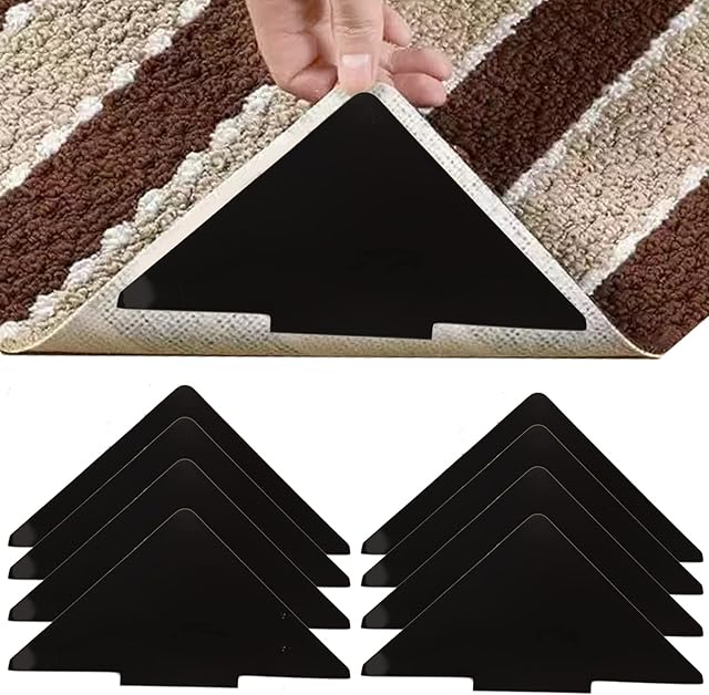 8Pcs Rug Tape Double Sided Carpet Tape Non Slip Reusable Rug Grippers Washable Rug Stopper Rug Grip Pads Carpet Stickers Anti Slip Rug Underlay for Carpet Hard Wood Floors Laminate Floor Tiles Mat