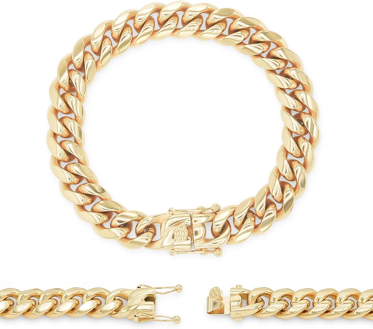 BEBERLINI Cuban Link Chain 14K Gold Plated Curb Customizable Necklace 30" Bracelet 8.5" 9" Stainless Steel Fashion Jewelry for Men 6 mm - 14 mm