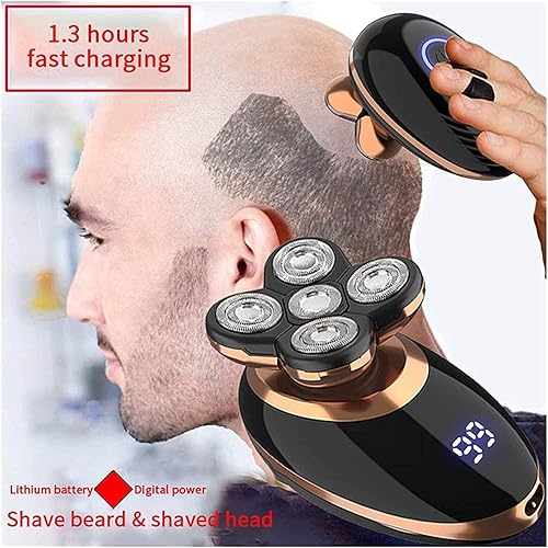 Miniatura 4 de Afeitadora eléctrica para hombres, afeitadora eléctrica 5 en 1 para hombres calvos, pantalla LED, afeitadora rotativa eléctrica recargable, kit de