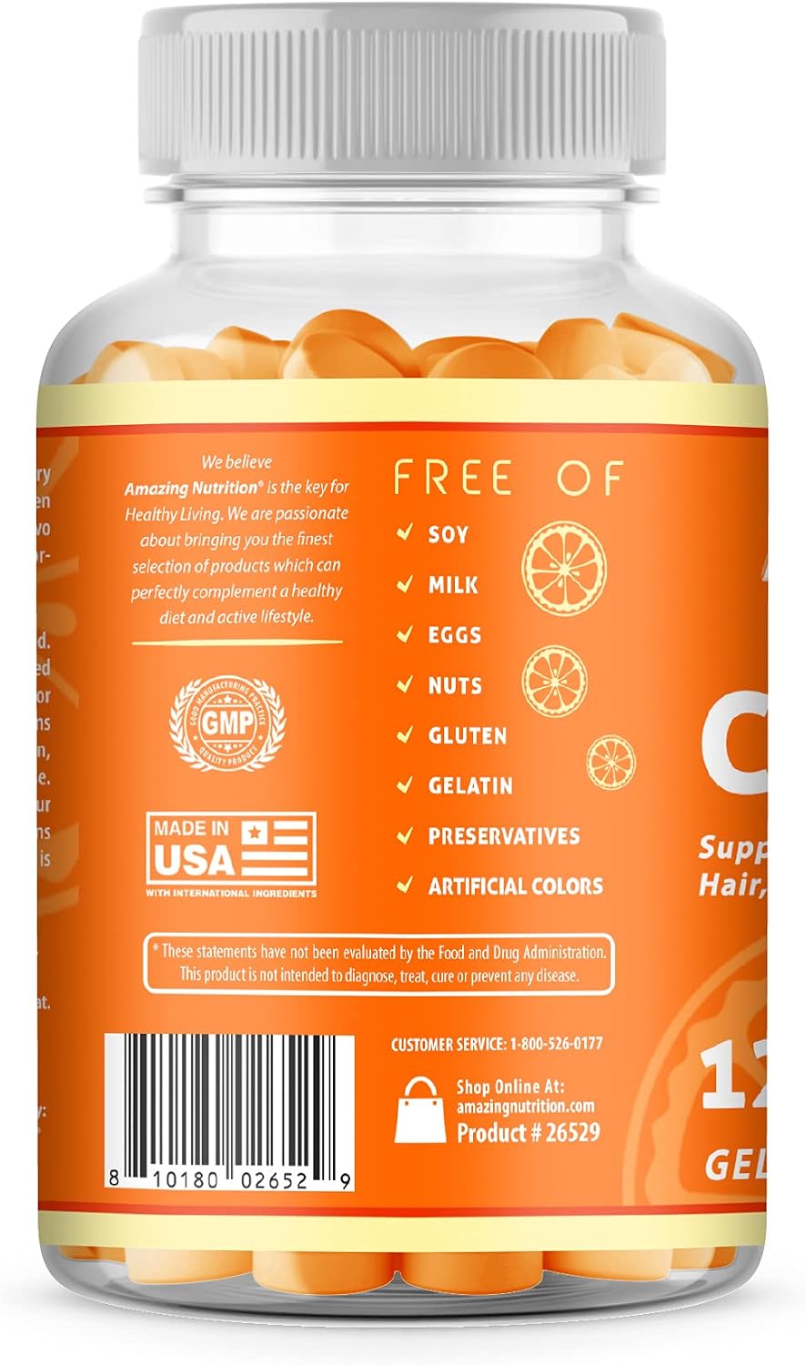 Amazing Formulas Collagen Supplement (Non-GMO,Gluten Free) Collagen Type I, II & III with Vitamin C & Hyaluronic Acid* -Supports Healthy Joints, Hair & Bones* (Gummies