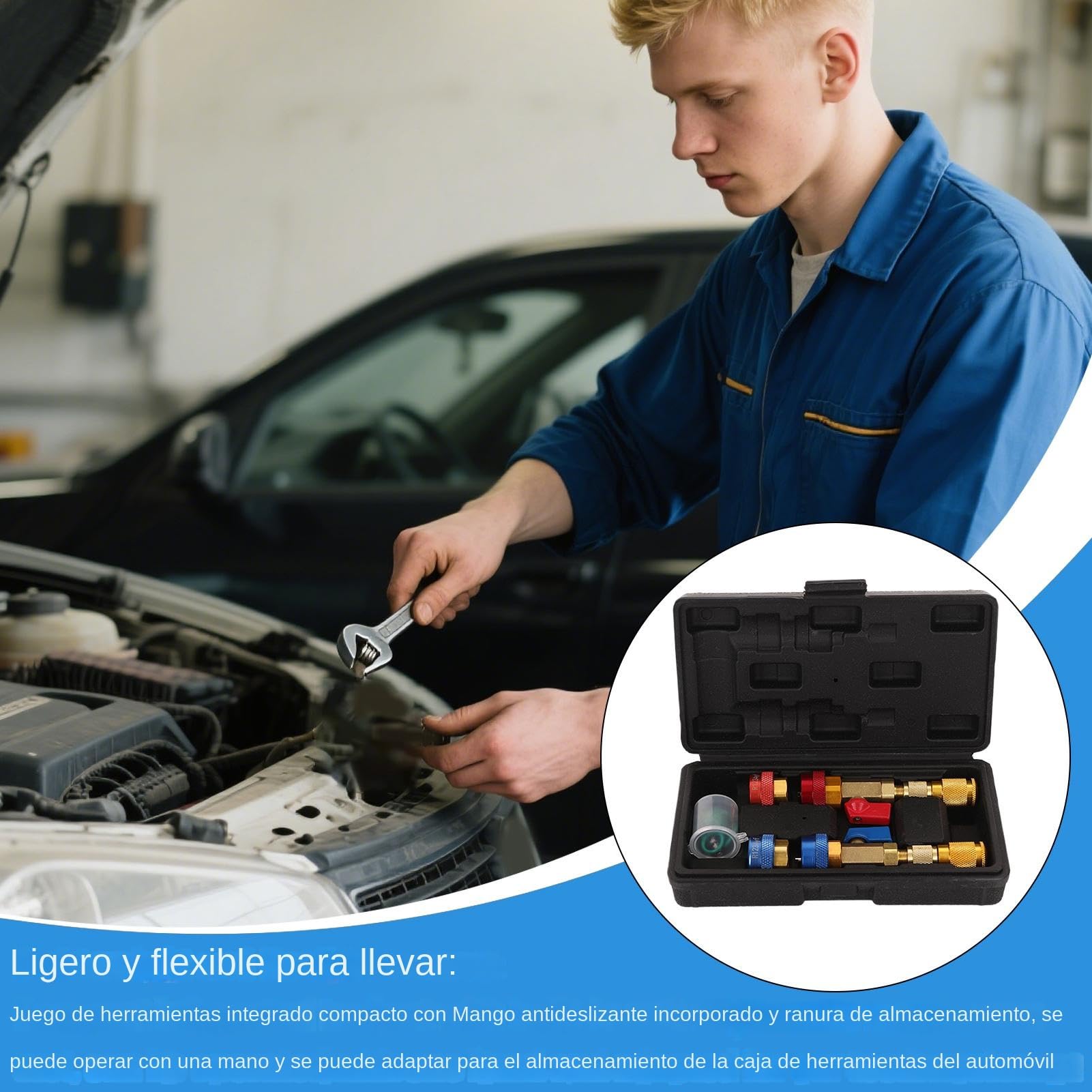 Extractor De Válvulas Extractor e Instalador Rápido de Válvulas de | Kit Portátil Reparación Sistemas AC con Herramientas para Coche, Camión y Motocicleta