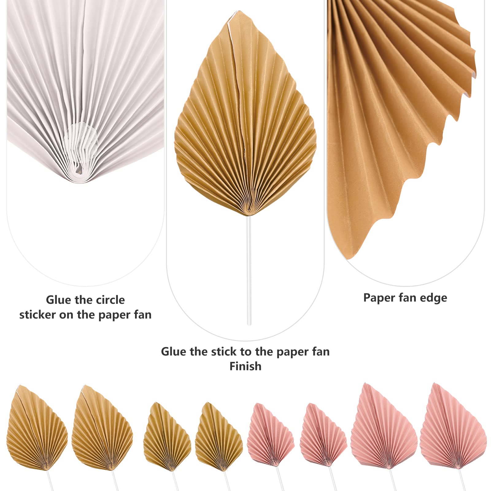 Bekecidi Lot De 6 Décorations De Gâteau En Forme D'éventail En Feuille De Papier, Décorations De Gâteau D'anniversaire à Faire Soi-même, Cupcake Pour Anniversaire, Mariage, Fête(Pink Gold