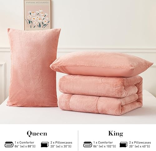 Miniatura 8 de YIYEA Juego de edredón de piel sintética tamaño King, edredón de felpa ultrasuave y esponjoso, juego de edredón coral tamaño King, juegos de ropa de