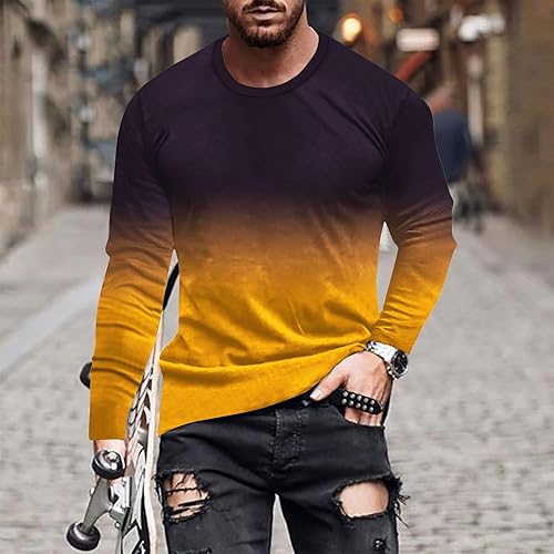 Miniatura 2 de Camiseta de manga larga con cuello redondo para hombre, estilo casual, ligera, ligera, ajustada, para entrenamiento muscular