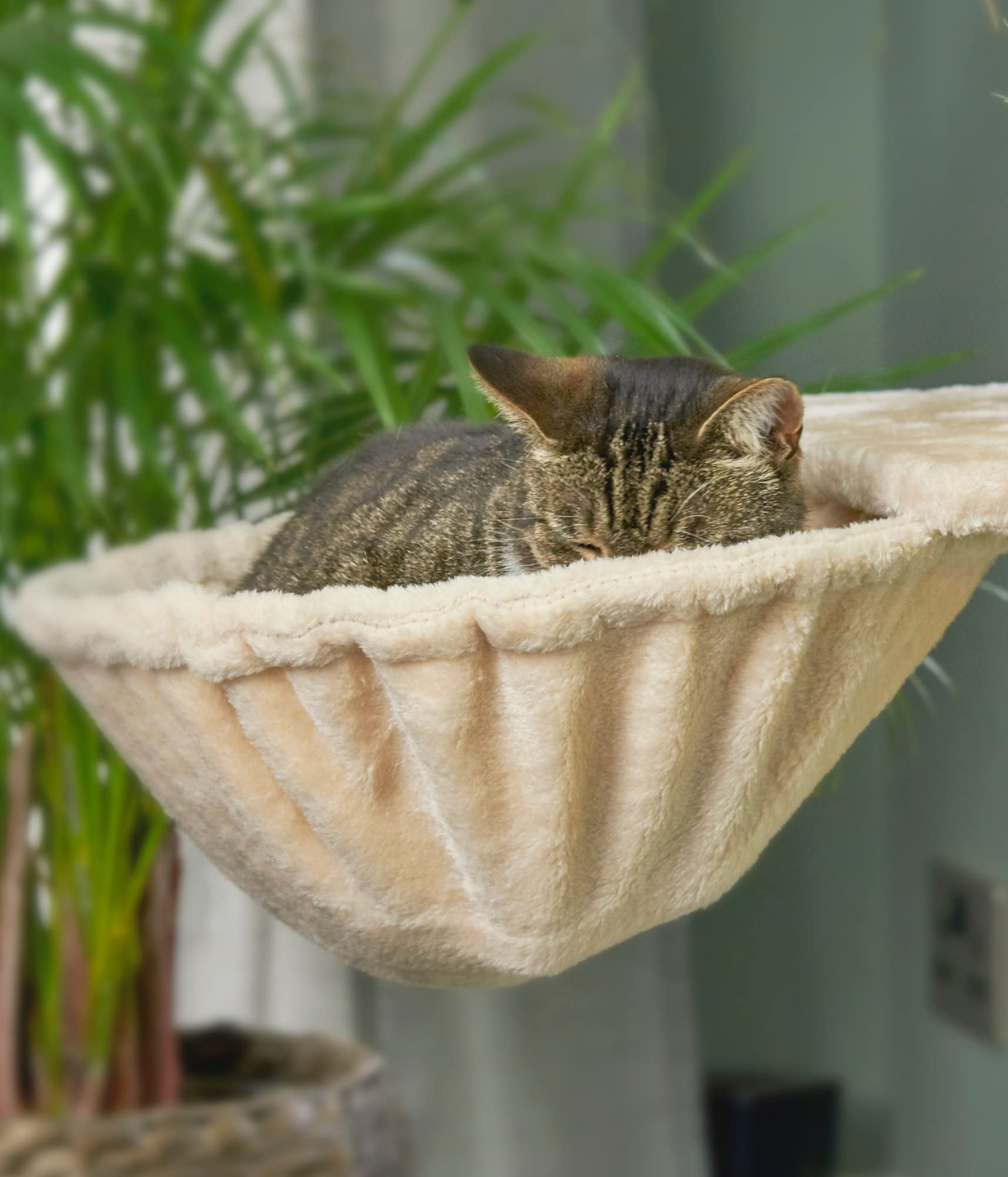 Runesol Hamac pour Chat avec Cadre en métal Extra épais de 40 cm de diamètre - Beige