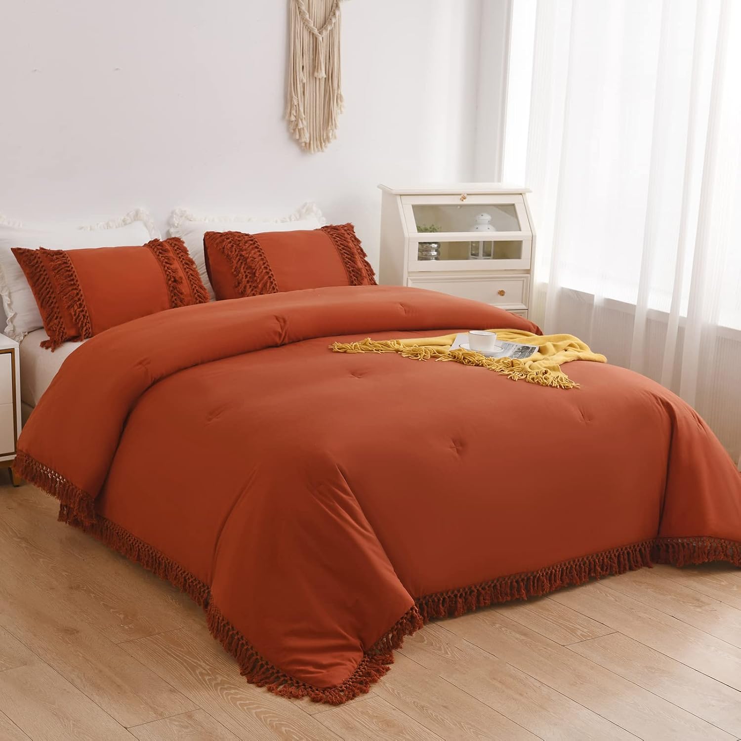 CozyTide Terracotta Comforter Set Queen Size, 100 Washed Cotton Burnt Orange