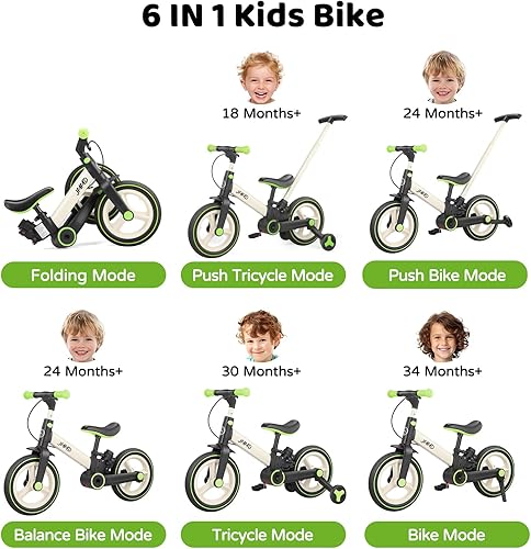 Miniatura 2 de Bicicleta para niños de 18 meses a 5 años, bicicleta de empuje 6 en 1 con ruedas y pedales de entrenamiento, bicicleta de equilibrio para niños y