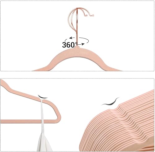 Miniatura 4 de SONGMICS Perchas delgadas de terciopelo, perchas antideslizantes con ganchos giratorios de oro rosa, ahorro de espacio, para armario, paquete de 50,
