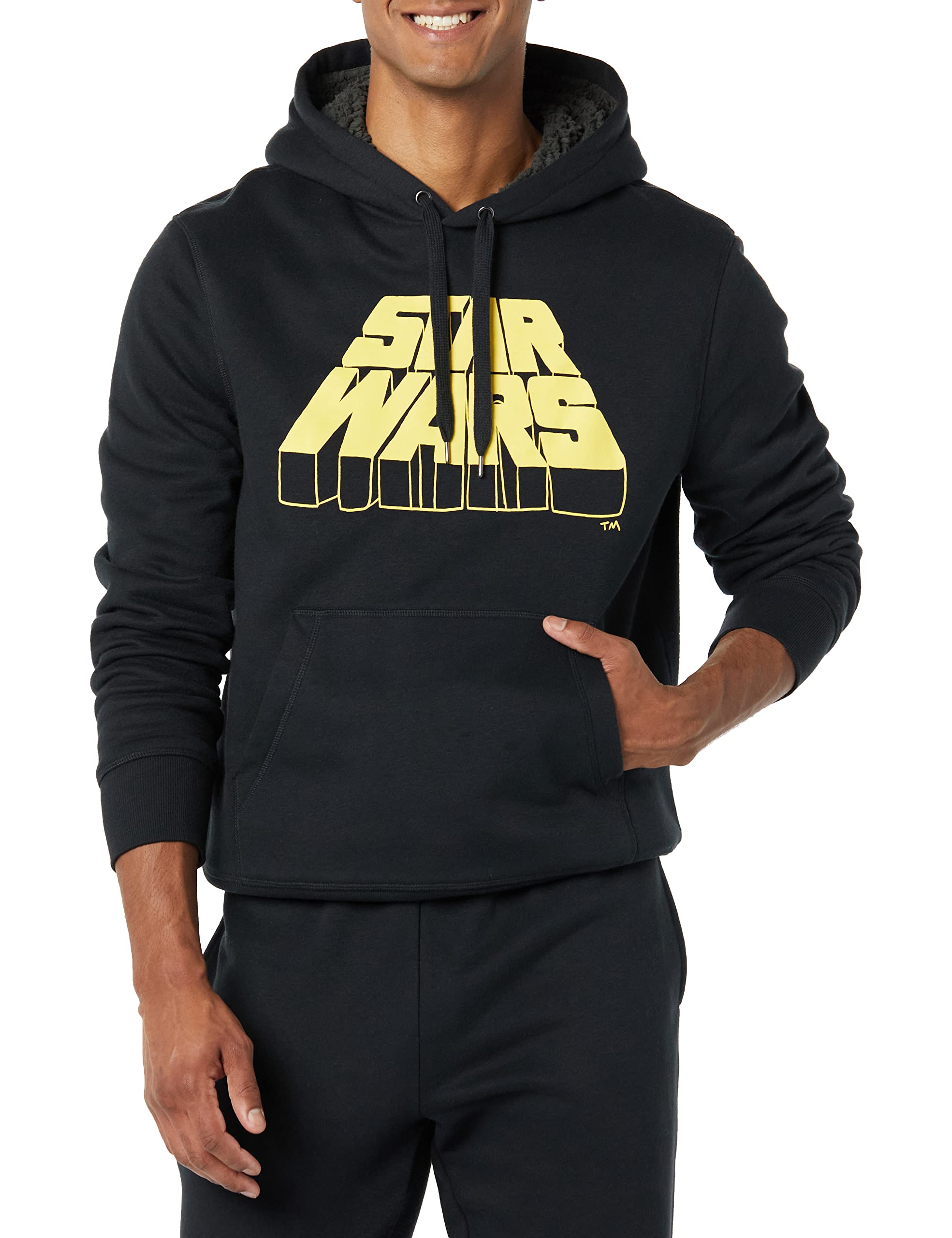 Amazon Essentials Men's Disney Sherpa-Lined Pullover Hoodie Sweatshirts, Star Wars Logo, Small