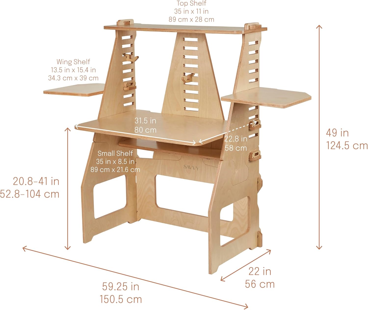 ModDesk Adjustable Sit or Standing Desk with Storage Shelves, Office Furniture, Natural