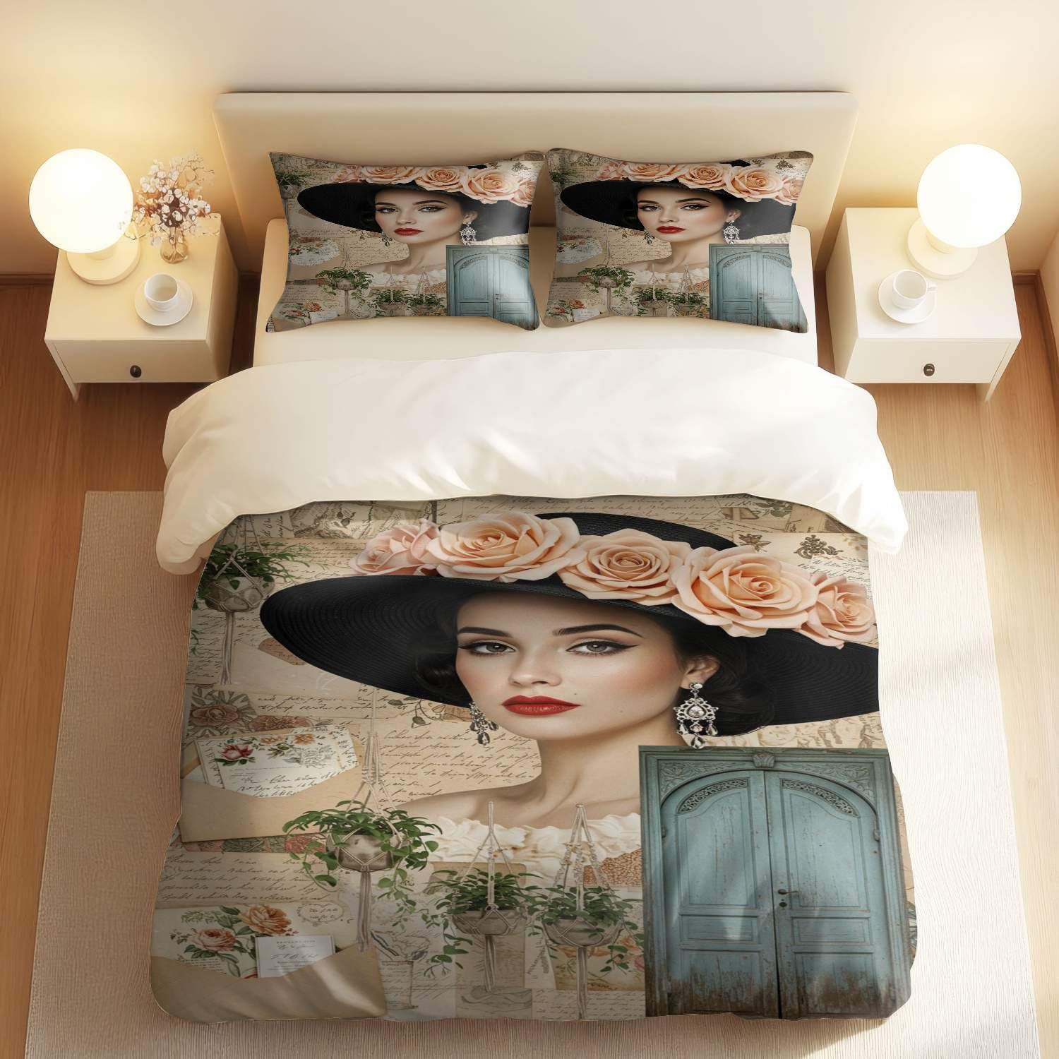 Parure de lit vintage roses de Paris pour lit simple solution literie douce anti-plis