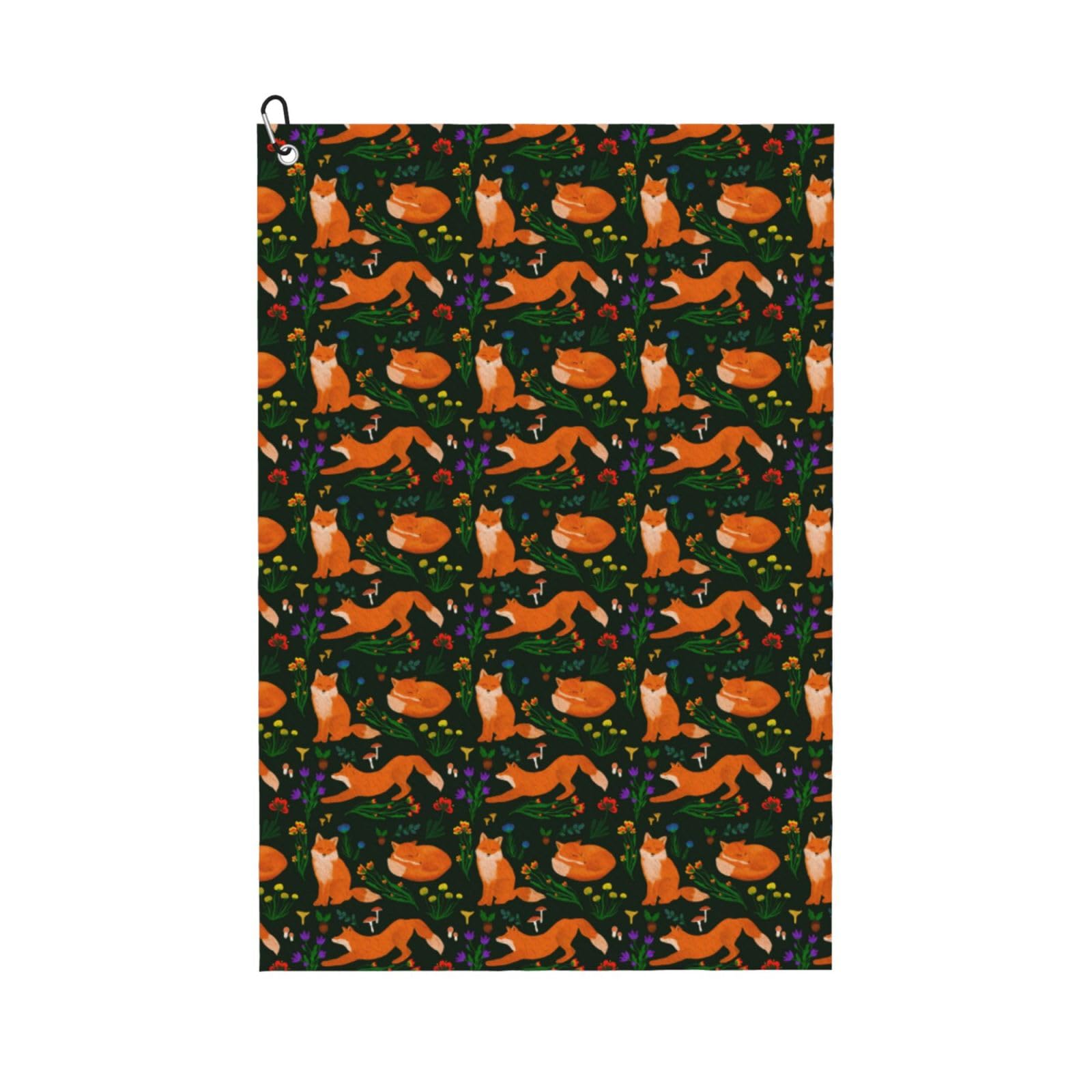 AOOEDM Cute Little Foxes Print Golf Towel with Carabiner Clip Absorbent Microfiber Golf Towel for Cleaning Golf Ball Club Putter Iron for Golf Bag Trolly Belt Loop 16" X 24"
